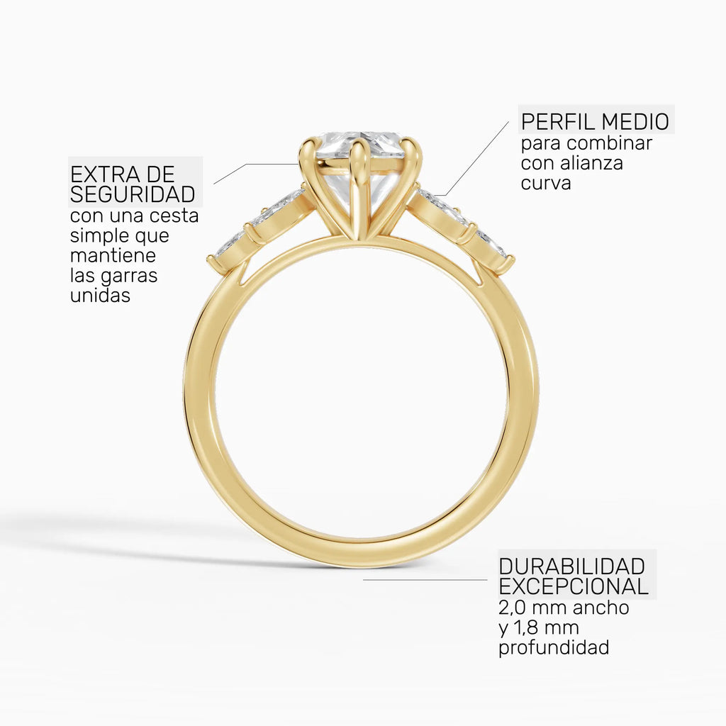 Anillo de compromiso VESTA marquesa clúster en oro amarillo 14k - perspectiva