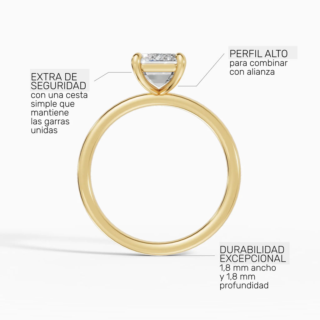 Anillo de compromiso GAIA esmeralda solitario en oro amarillo 14k - perspectiva