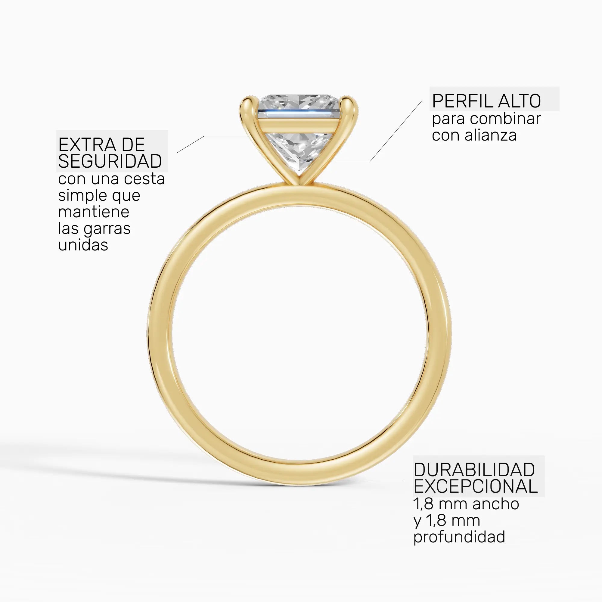 Anillo de compromiso GAIA princesa solitario en oro amarillo 14k - perspectiva