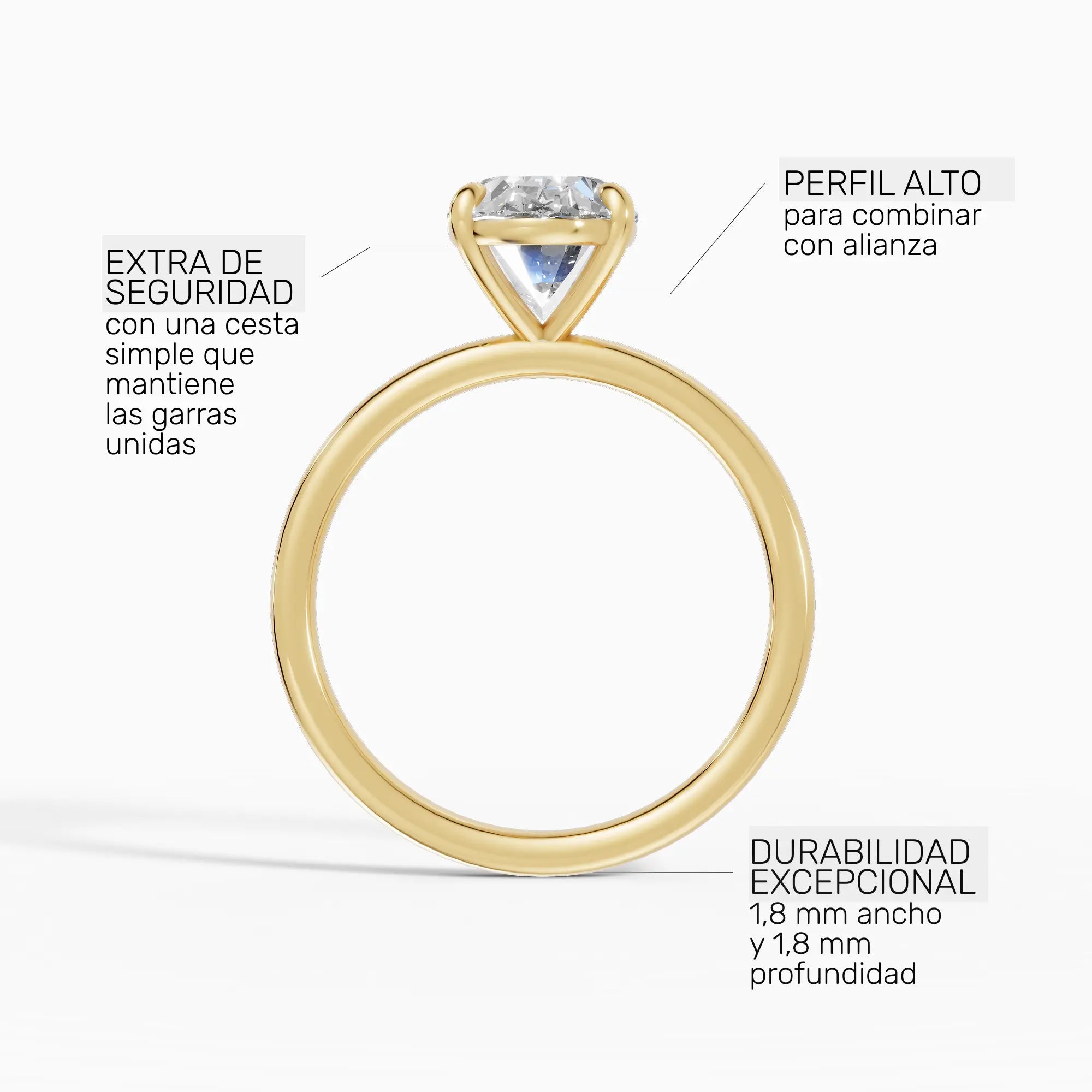 Anillo de compromiso GAIA oval solitario en oro amarillo 14k - perspectiva