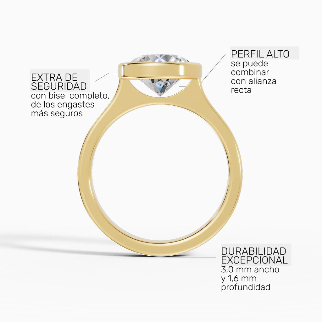 Anillo de compromiso HERA brillante solitario biselado en oro amarillo - ficha técnica de seguridad y perfil