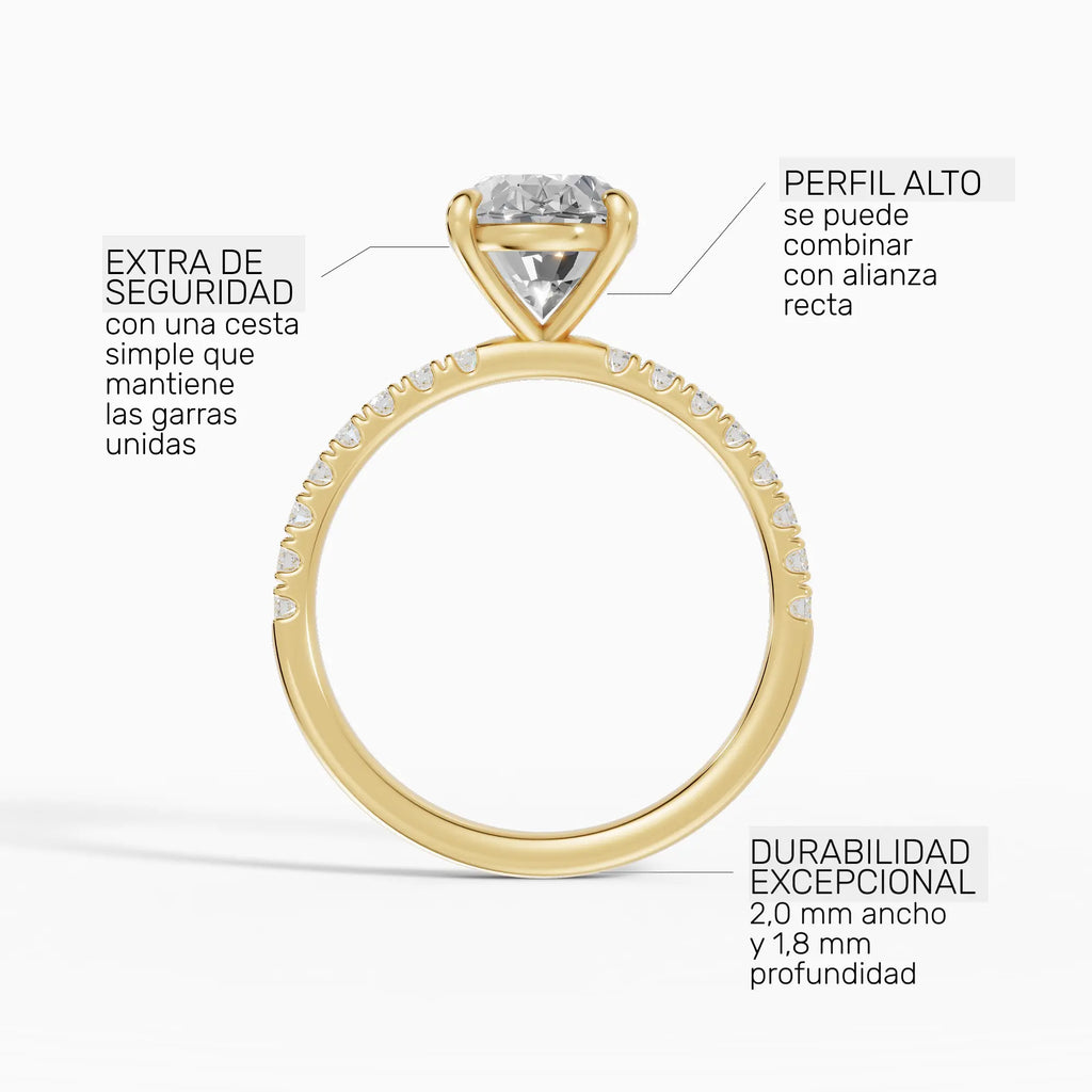 AURORA | Anillo solitario corte oval medio pavé