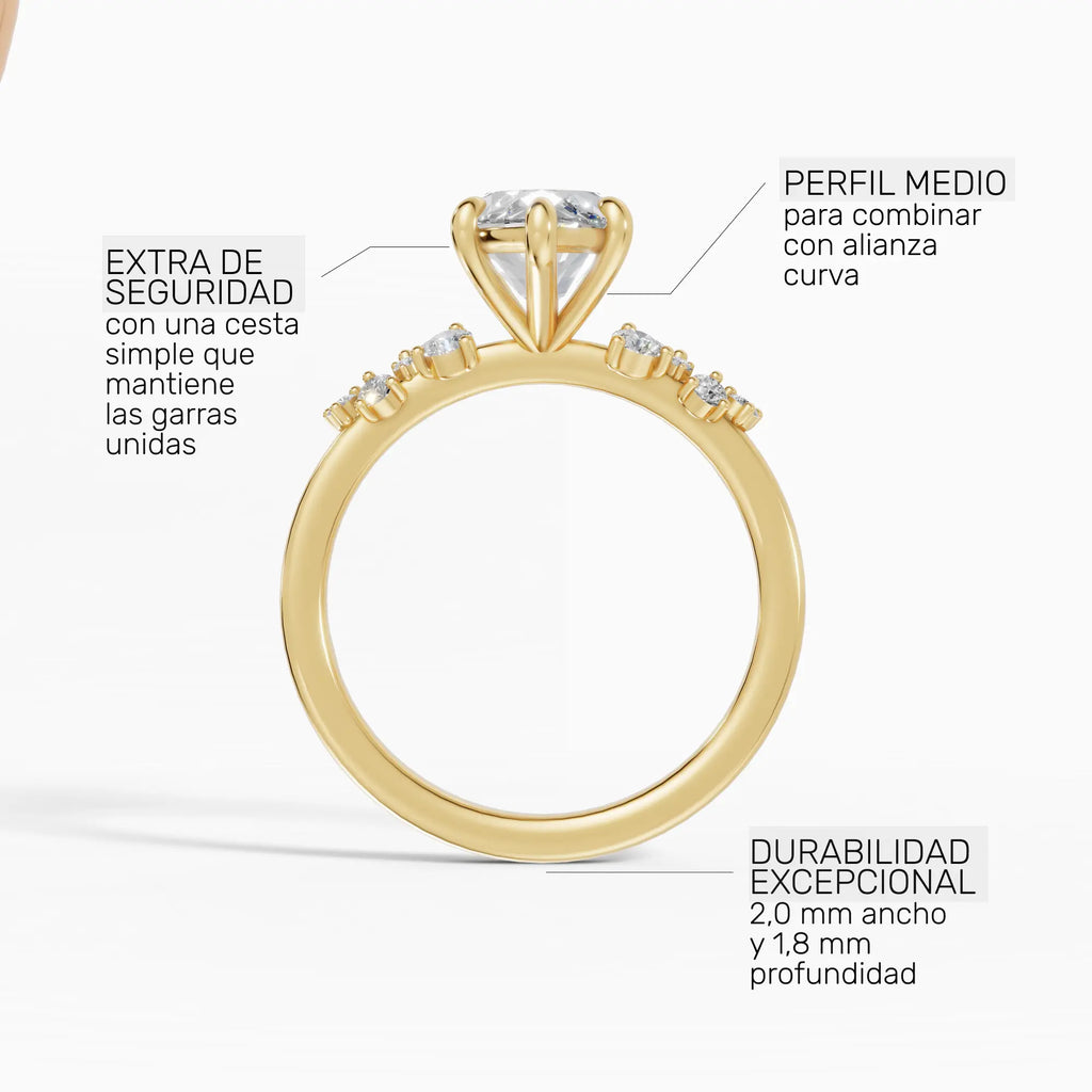 Anillo de compromiso JASMINE marquesa clúster en oro amarillo 14k - perspectiva
