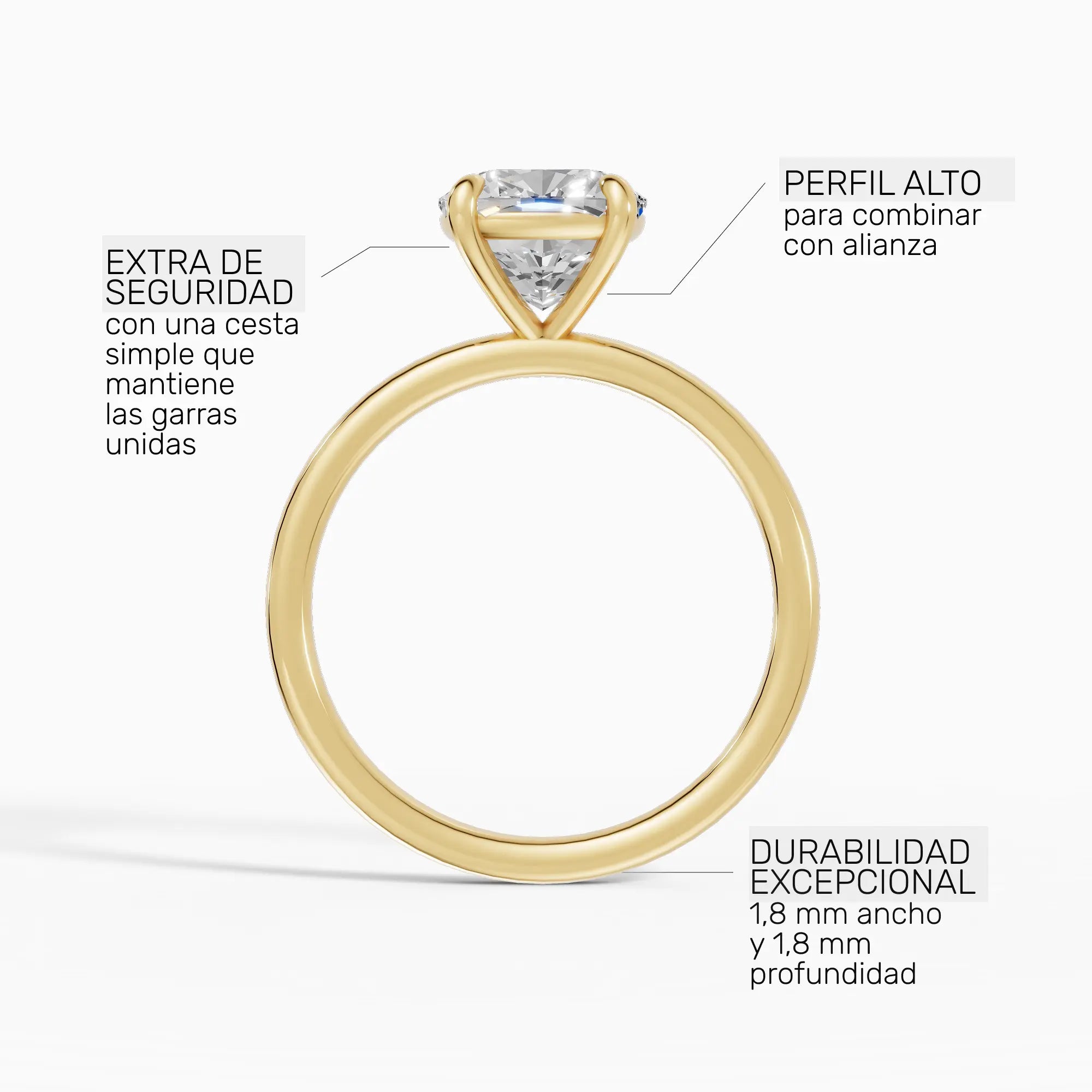 Anillo de compromiso GAIA cojín solitario en oro amarillo 14k - perspectiva