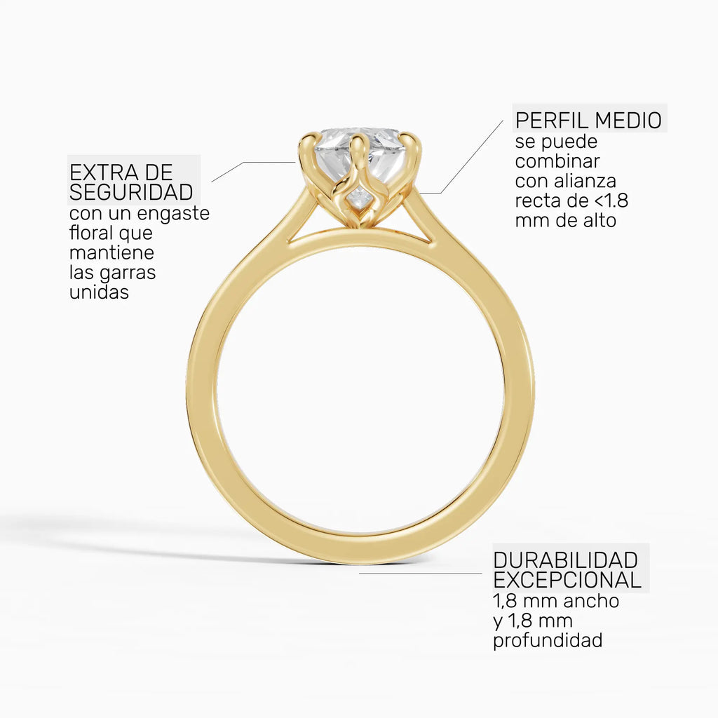 Anillo de compromiso MAGNOLIA marquesa solitario engaste floral en platino - perspectiva