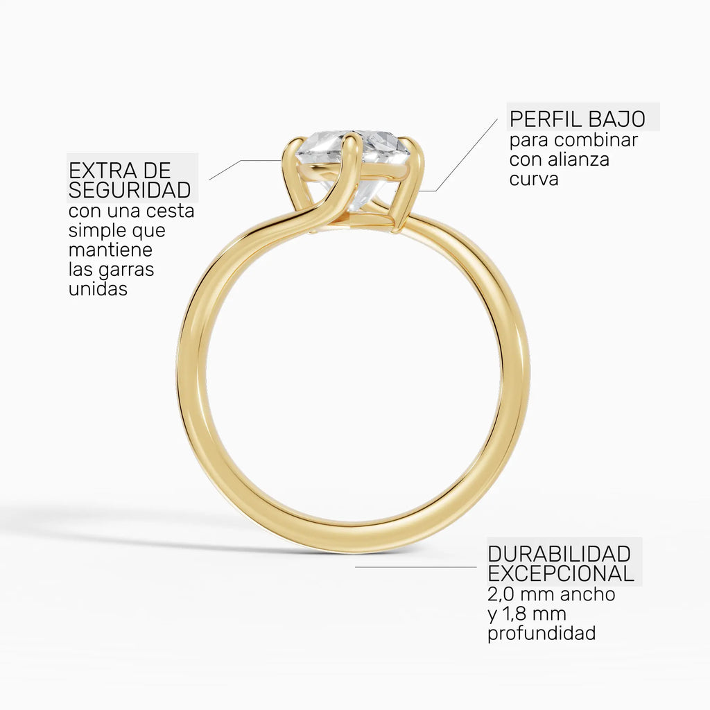Anillo de compromiso AXIS marquesa con engaste compás bypass en platino - perspectiva