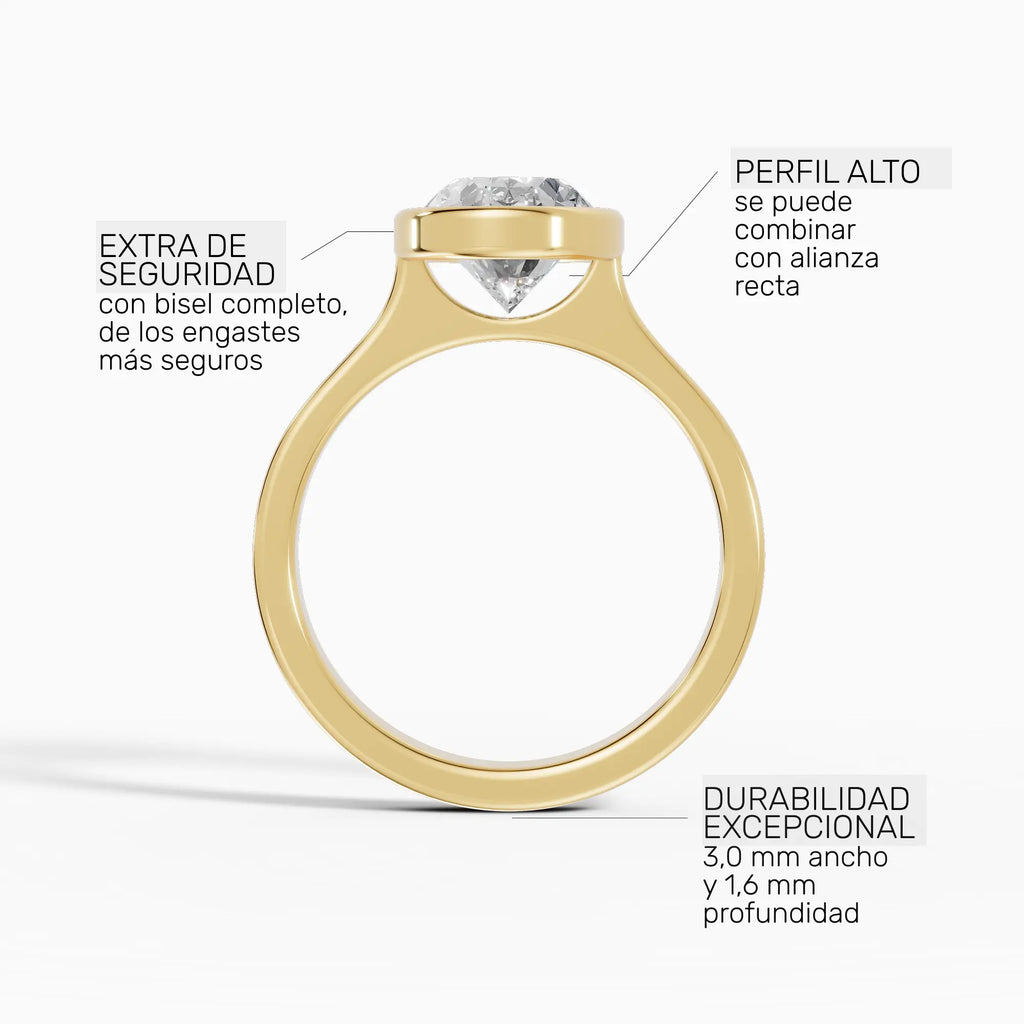 Anillo de compromiso HERA oval solitario biselado en oro amarillo - ficha técnica de seguridad y perfil