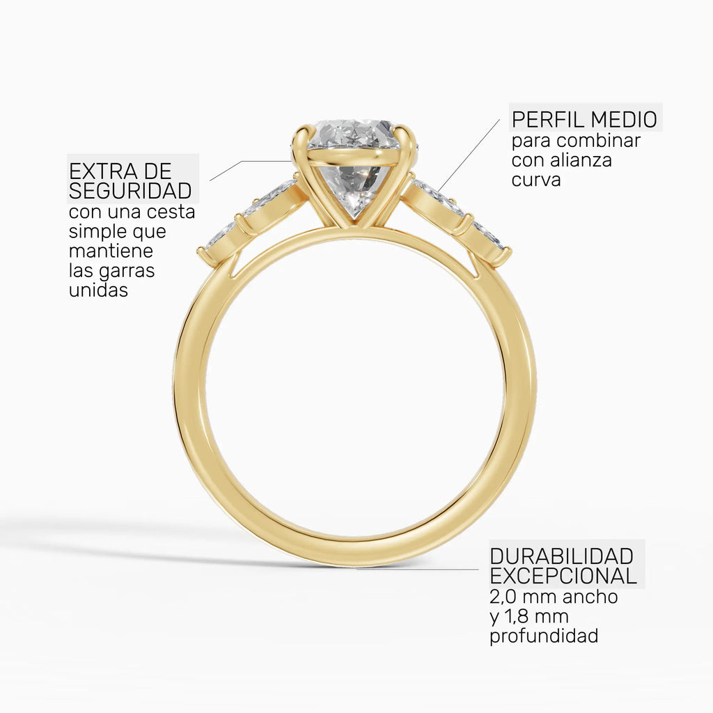 Anillo de compromiso VESTA oval clúster en oro amarillo 14k - perspectiva