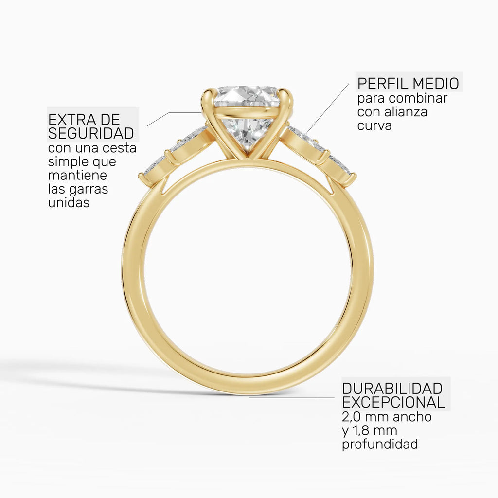 Anillo de compromiso VESTA pera clúster en oro amarillo 14k - perspectiva