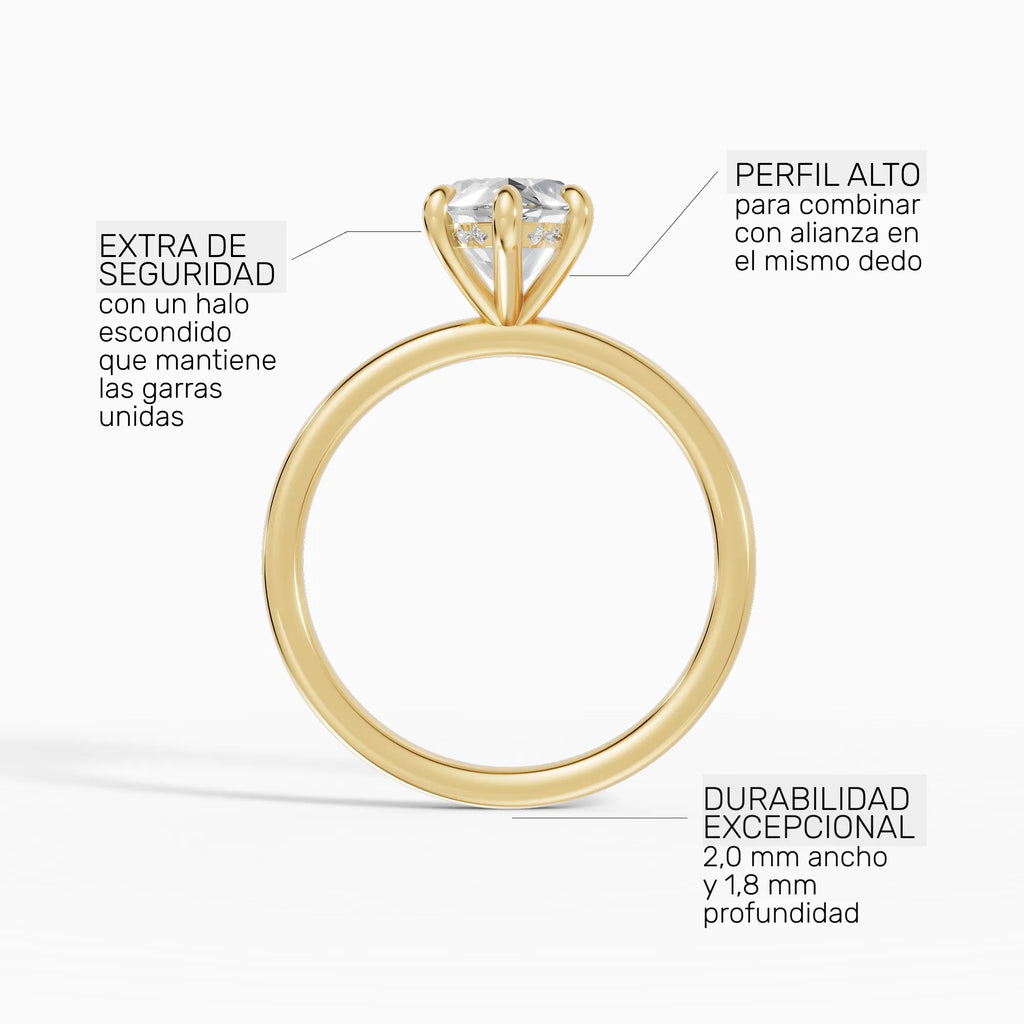Anillo de compromiso THEIA marquesa solitario halo escondido en oro amarillo 14k - perspectiva