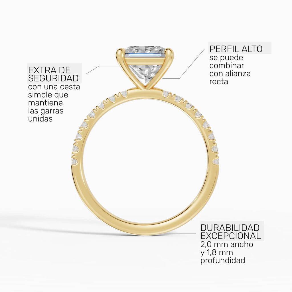 AURORA | Anillo solitario corte princesa medio pavé