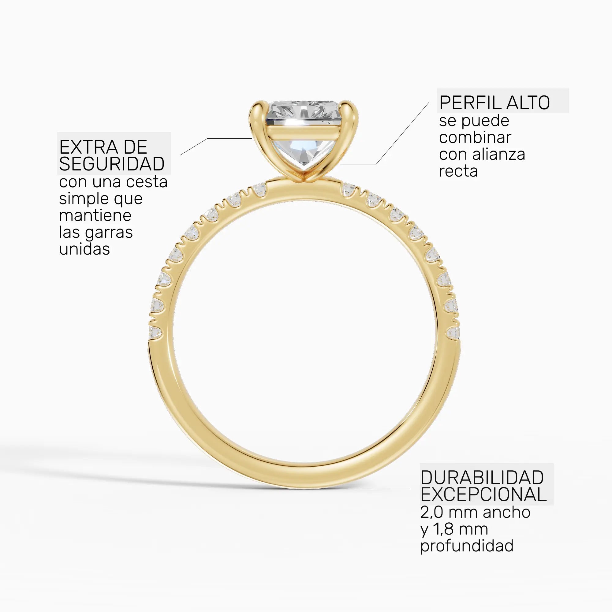 AURORA | Anillo solitario corte radiante medio pavé