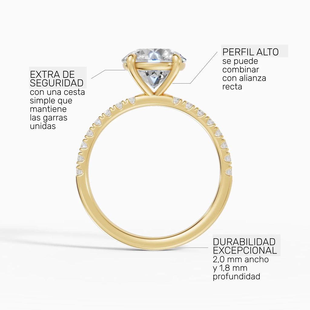 AURORA | Anillo solitario corte brillante medio pavé