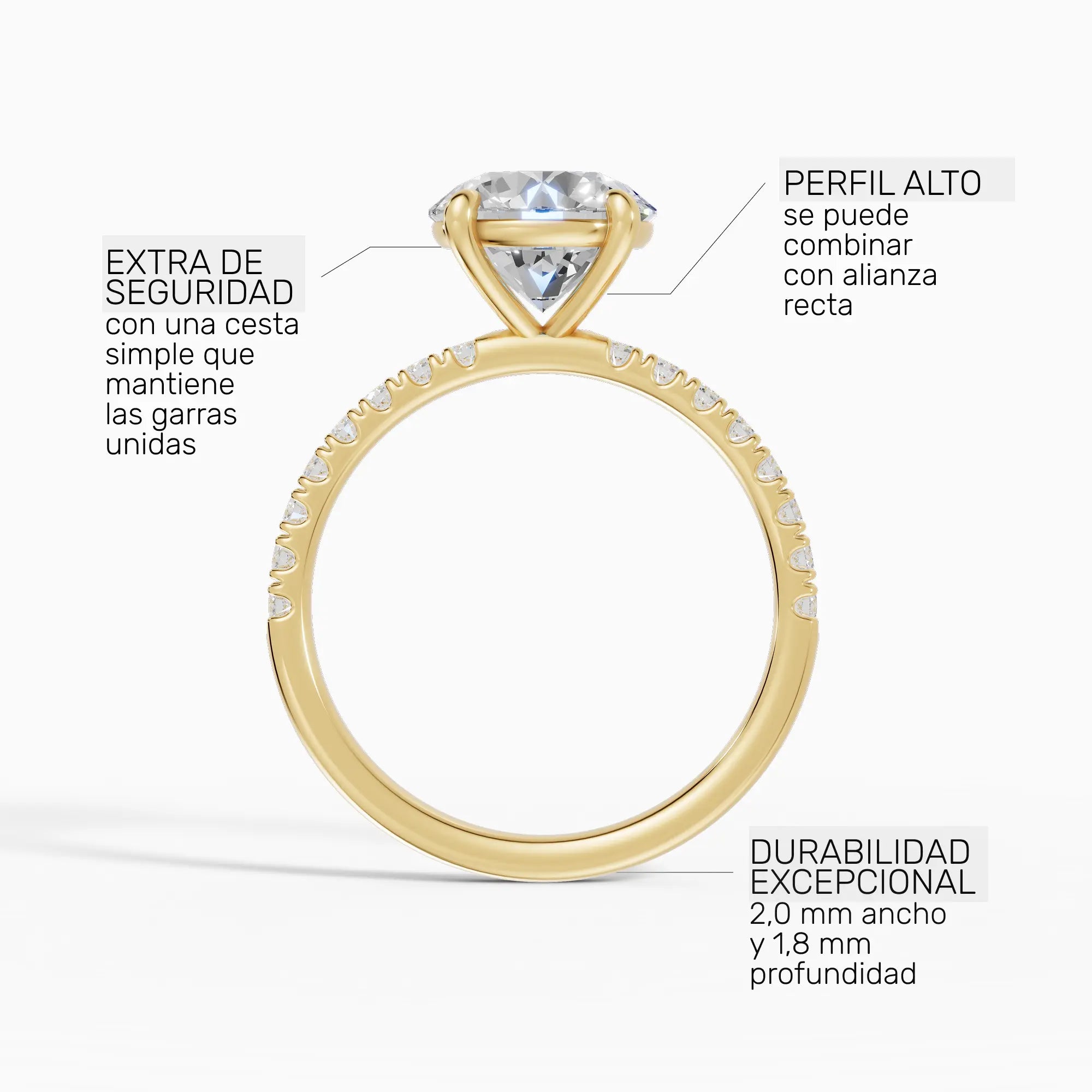 AURORA | Anillo solitario corte brillante medio pavé