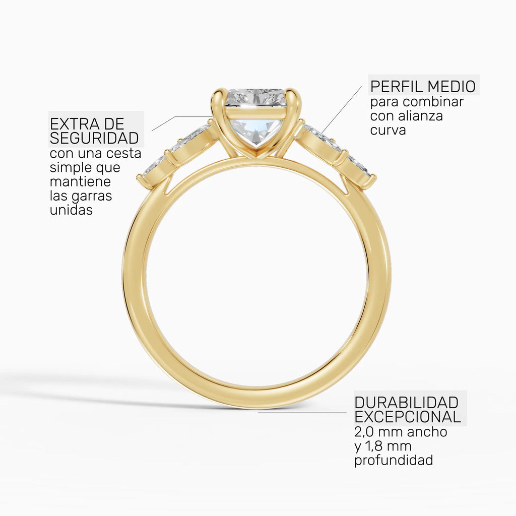 Anillo de compromiso VESTA princesa clúster en oro amarillo 14k - perspectiva