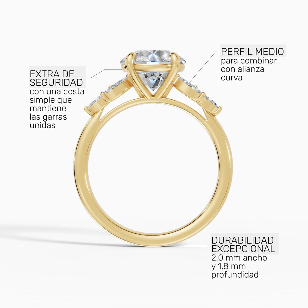Anillo de compromiso VESTA brillante clúster en oro amarillo 14k - perspectiva