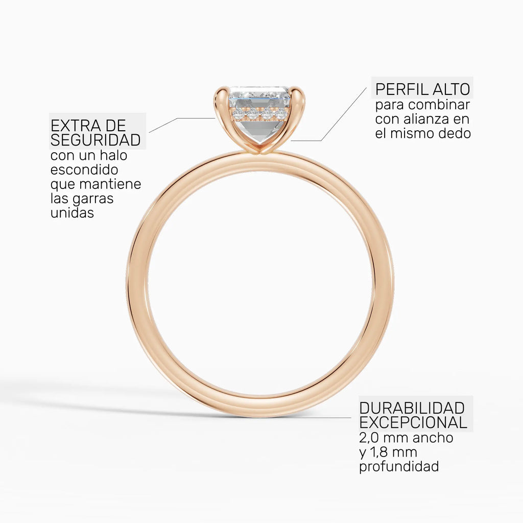Anillo de compromiso THEIA esmeralda solitario halo escondido - galería