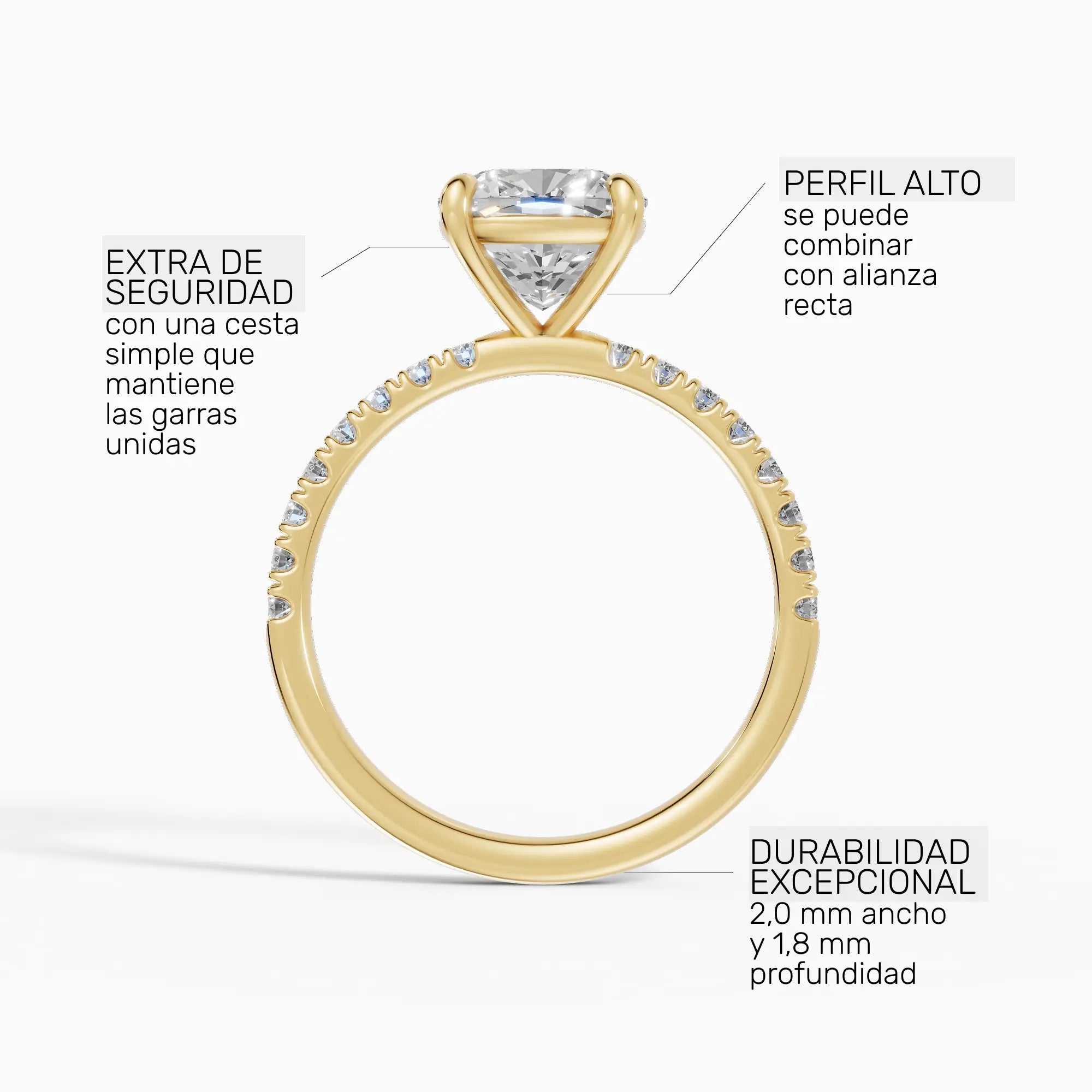 AURORA | Anillo solitario corte cojín medio pavé