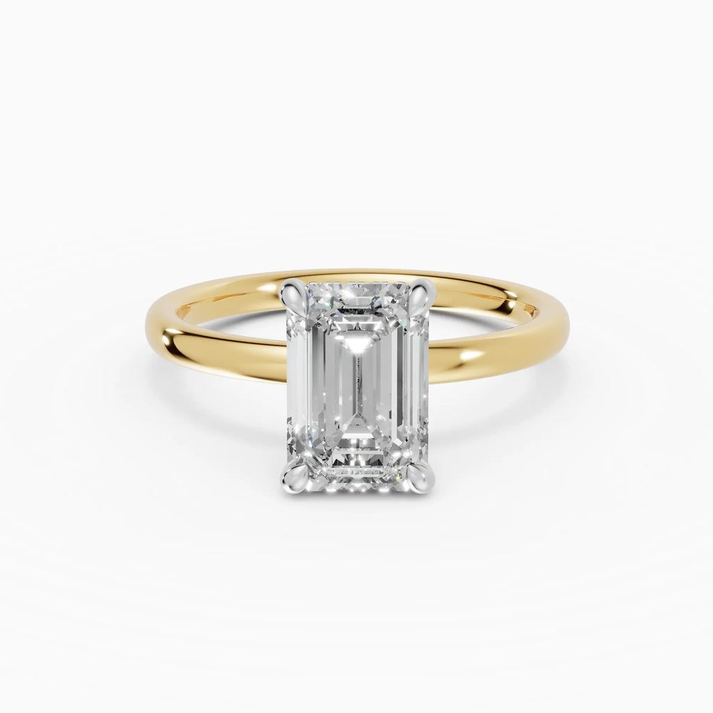 Anillo de compromiso THEIA esmeralda solitario halo escondido