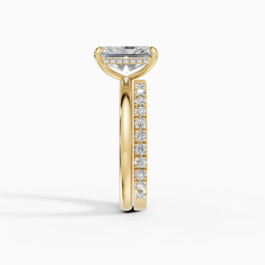 Anillo de compromiso THEIA radiante solitario halo escondido en oro amarillo - vista superior
