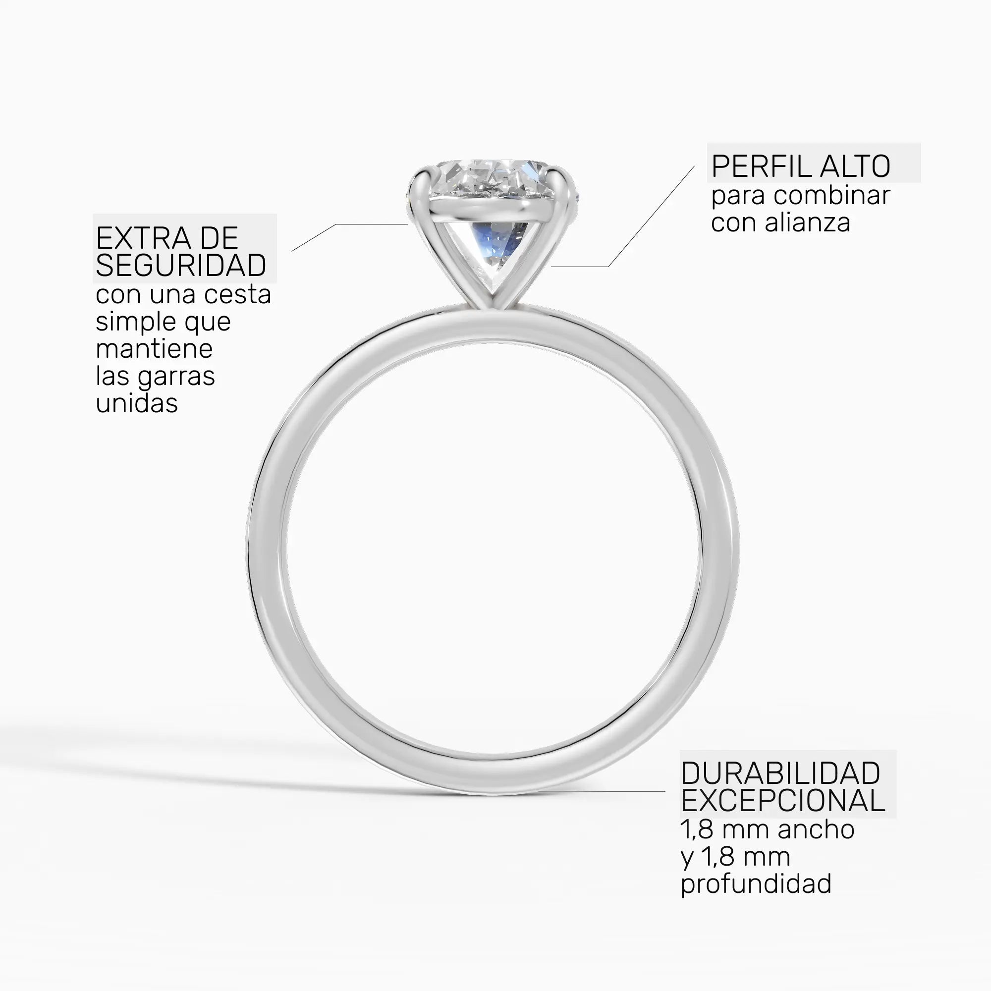 Anillo de compromiso GAIA oval solitario en oro blanco 14k - perspectiva