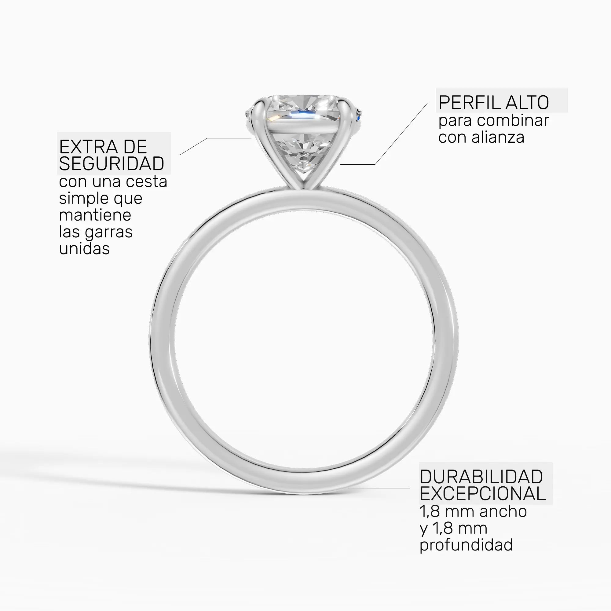 Anillo de compromiso GAIA cojín solitario en oro blanco 14k - perspectiva