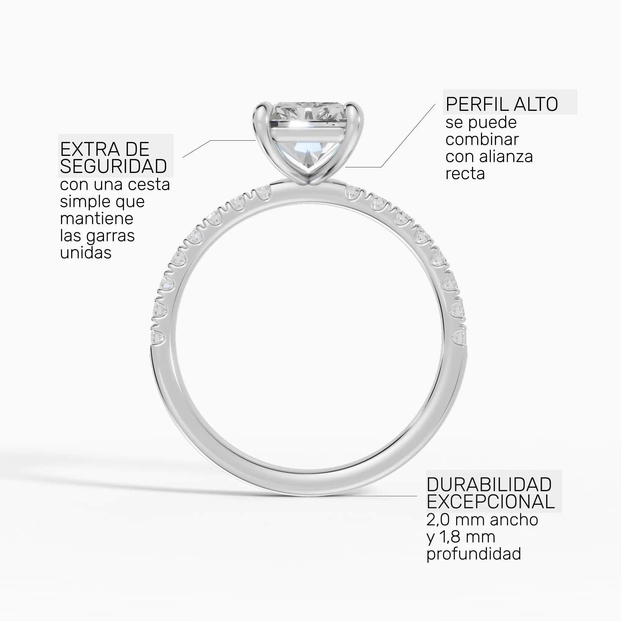 AURORA | Anillo solitario corte radiante medio pavé