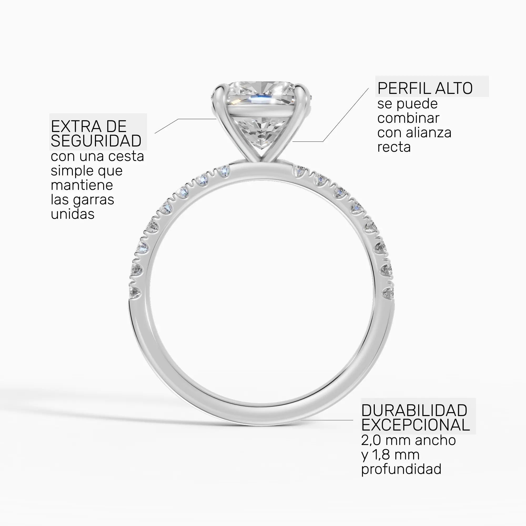 AURORA | Anillo solitario corte cojín medio pavé