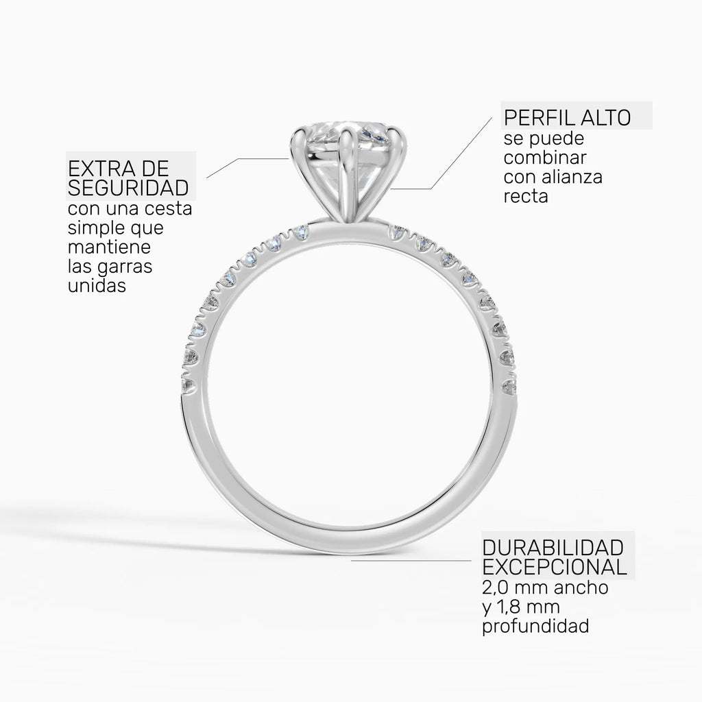 Anillo de compromiso AURORA marquesa solitario corte medio pavé - con caja