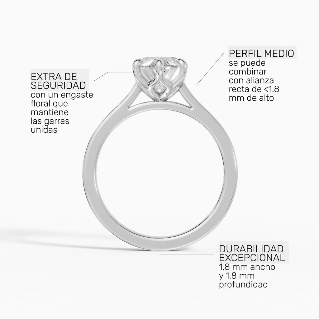 Anillo de compromiso MAGNOLIA marquesa solitario engaste floral - con caja