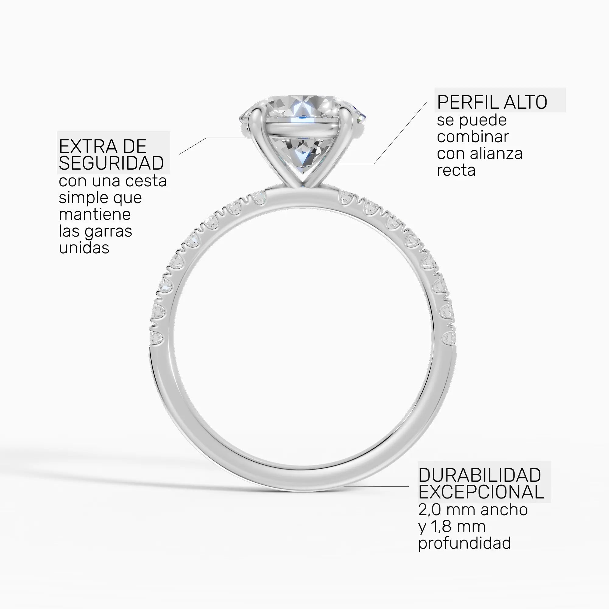 AURORA | Anillo solitario corte brillante medio pavé