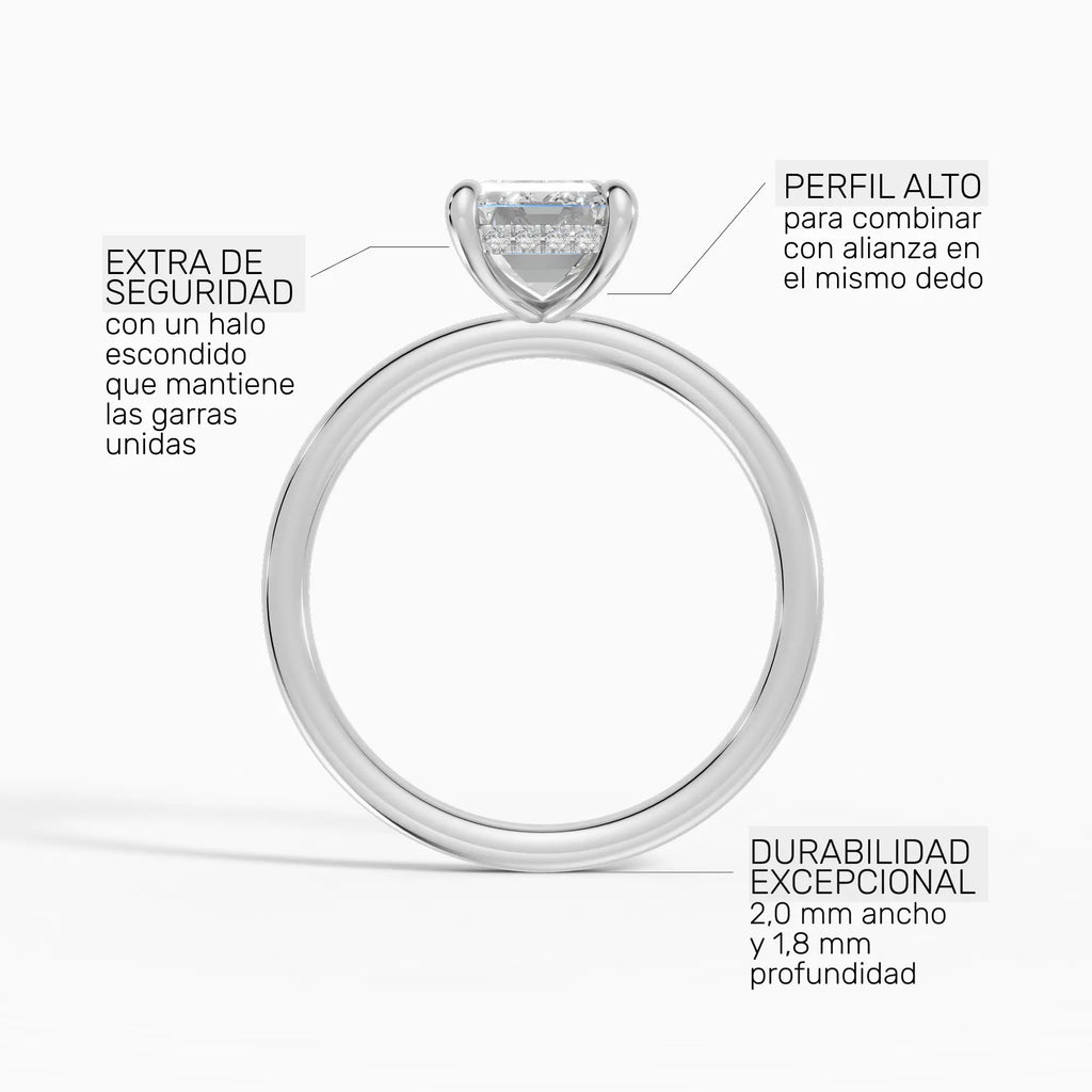 Anillo de compromiso THEIA esmeralda solitario halo escondido - con caja