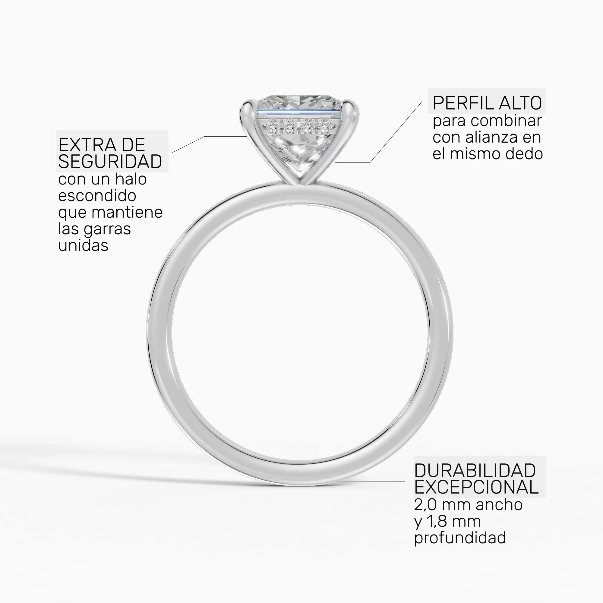 THEIA | Anillo solitario halo escondido princesa