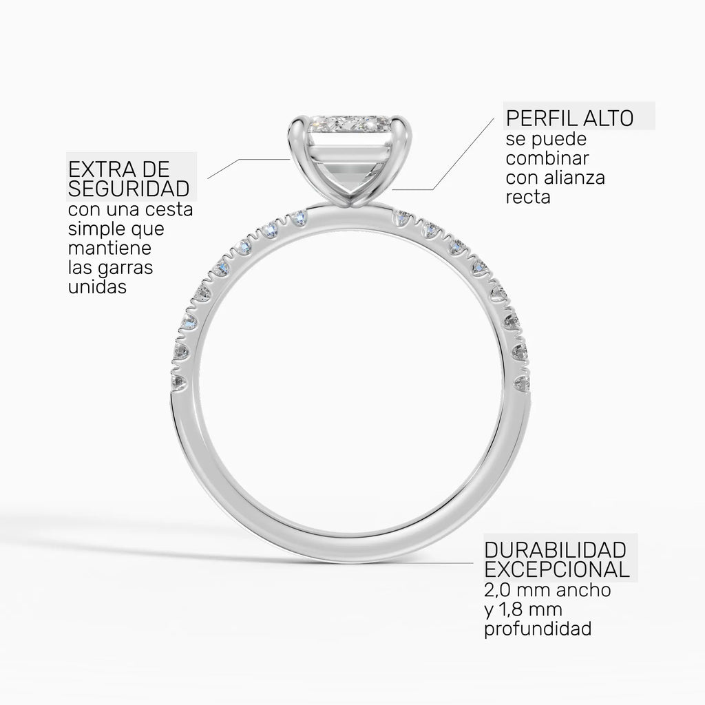 Anillo de compromiso AURORA esmeralda solitario corte medio pavé - comparativa