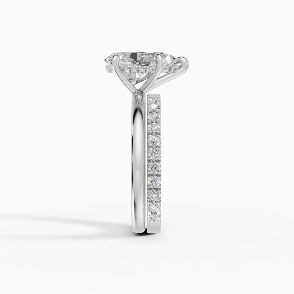 Anillo de compromiso THEIA pera solitario halo escondido - primer plano