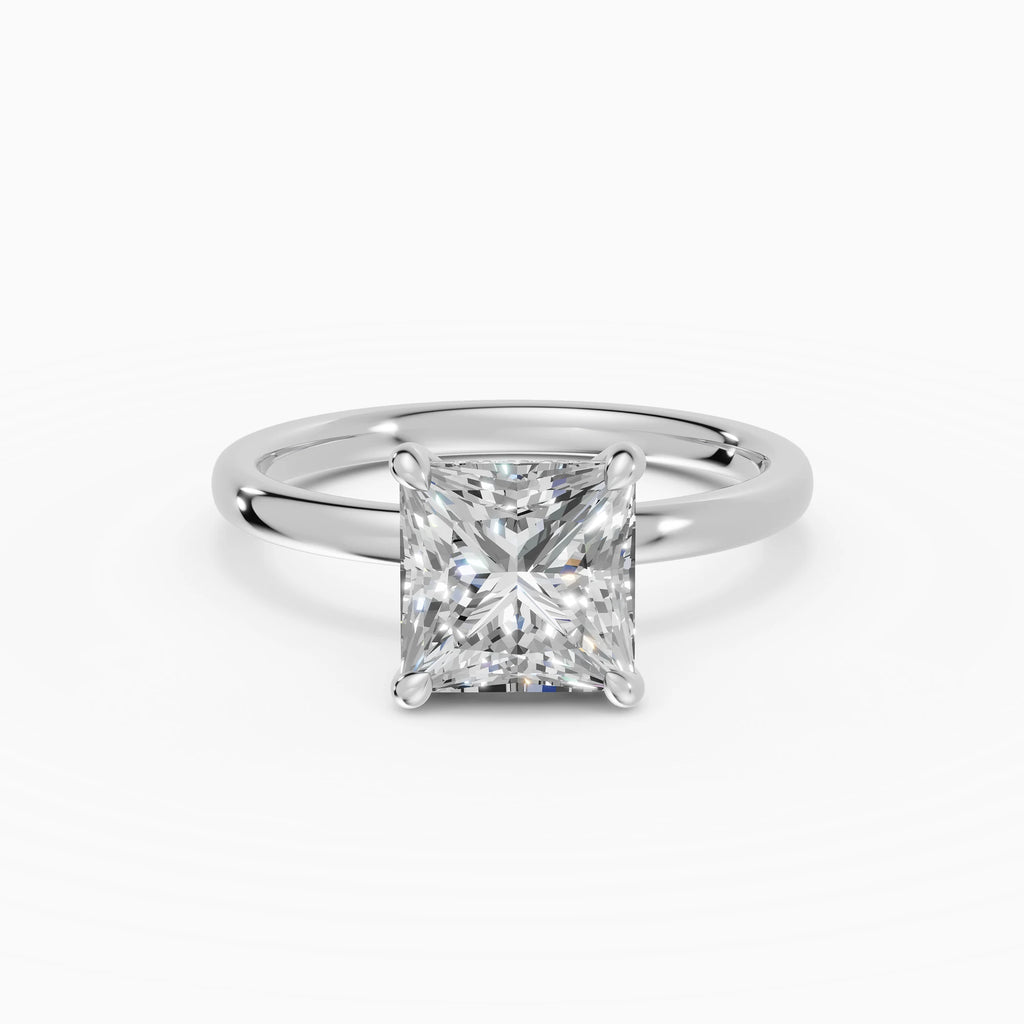 Anillo de compromiso THEIA princesa solitario halo escondido - detalle banda