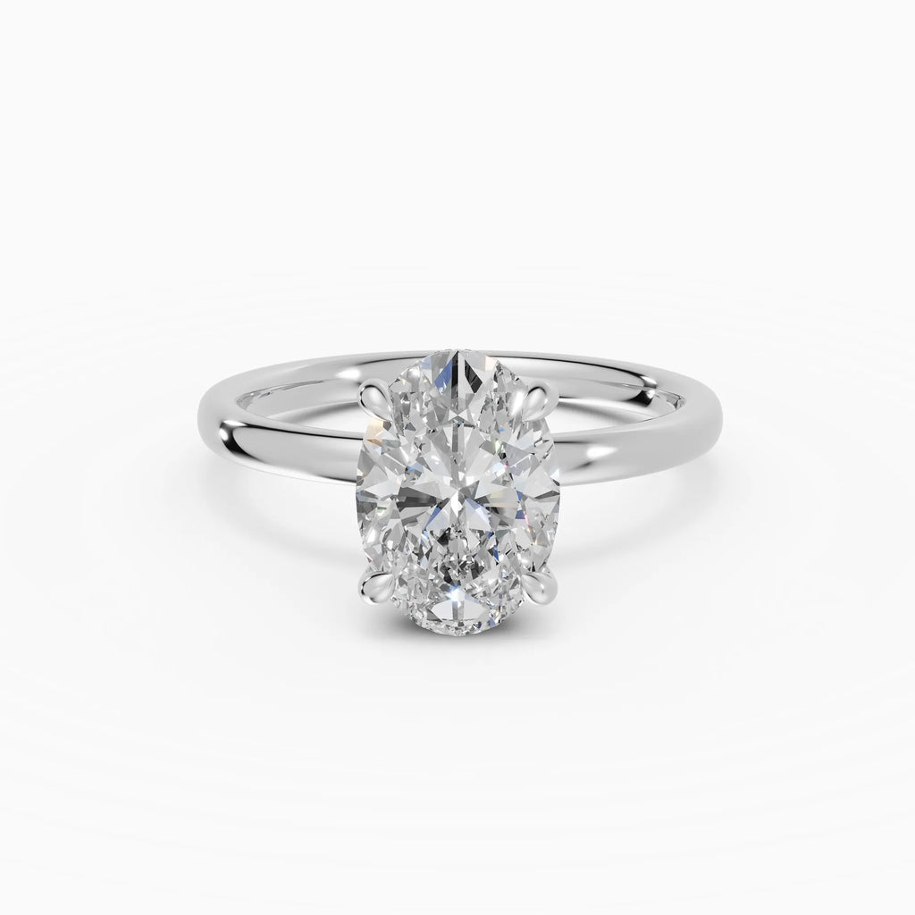 Anillo de compromiso THEIA oval solitario halo escondido - detalle banda