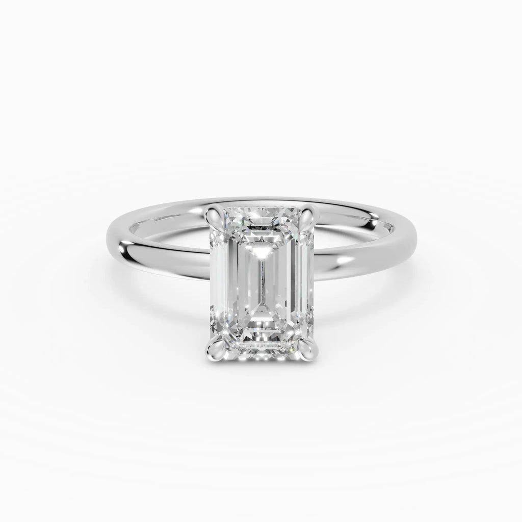 Anillo de compromiso THEIA esmeralda solitario halo escondido - detalle banda