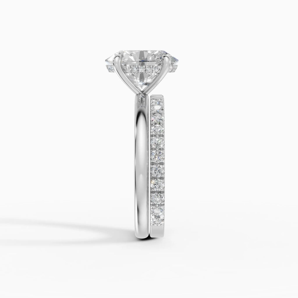 Anillo de compromiso THEIA oval solitario halo escondido - primer plano