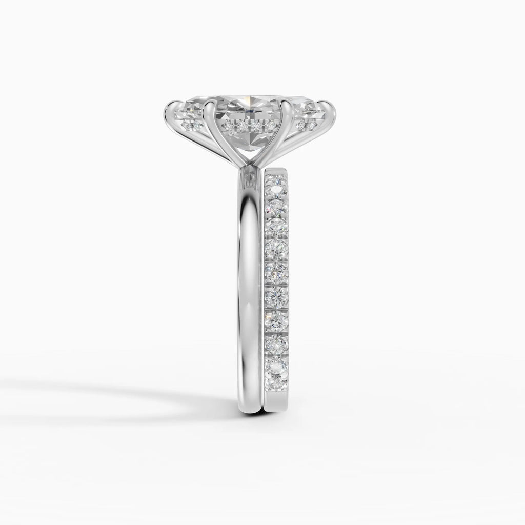 Anillo de compromiso THEIA marquesa solitario halo escondido - primer plano