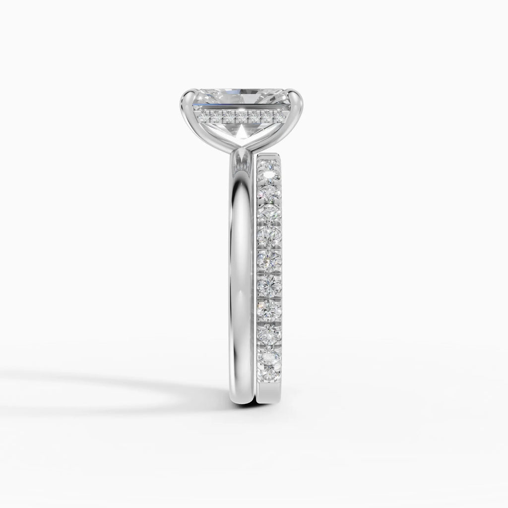 Anillo de compromiso THEIA radiante solitario halo escondido - primer plano
