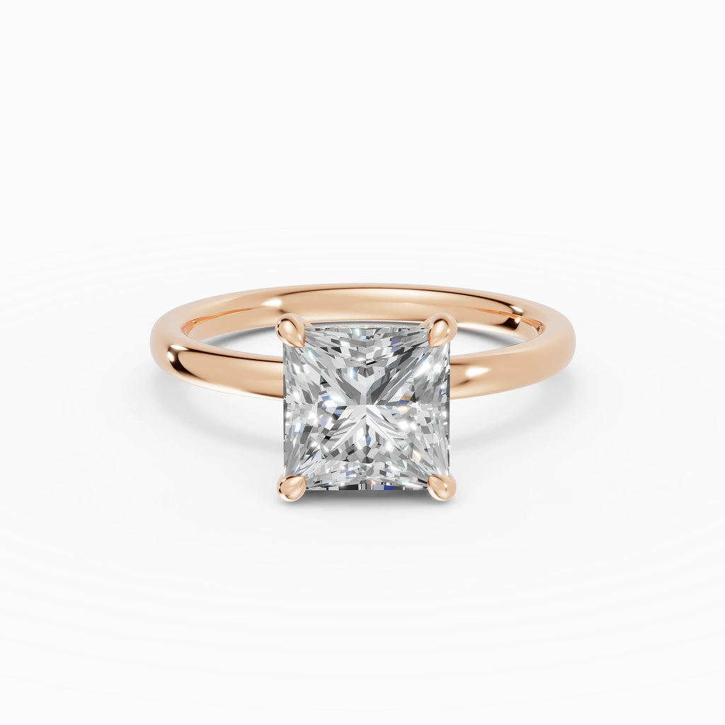 Anillo de compromiso THEIA princesa solitario halo escondido - medidas