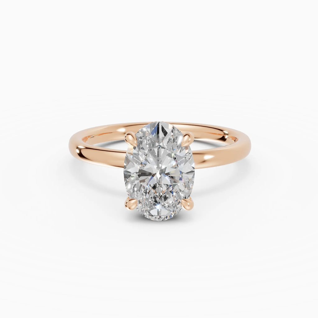Anillo de compromiso THEIA oval solitario halo escondido - medidas