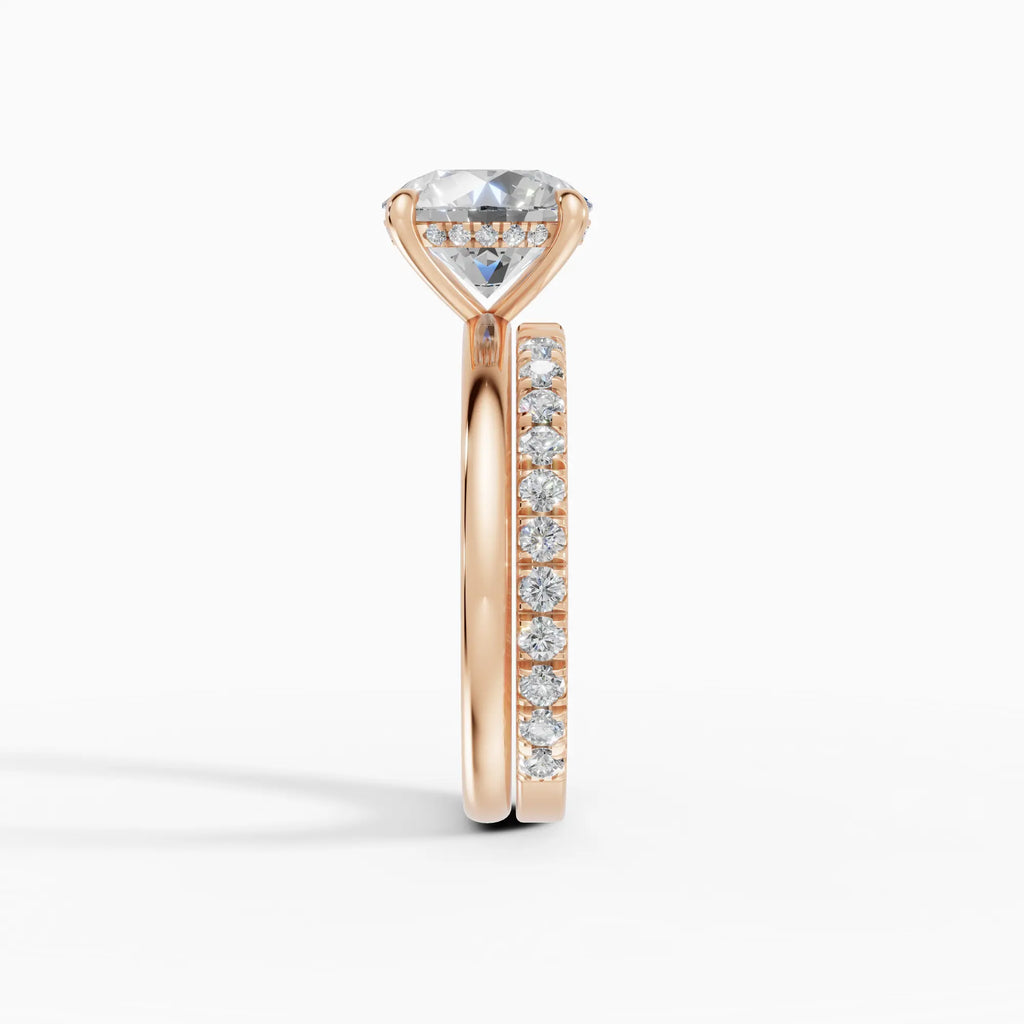 Anillo de compromiso THEIA brillante solitario halo escondido - primer plano