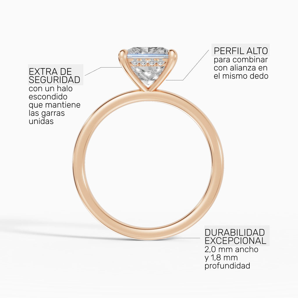 THEIA | Anillo solitario halo escondido princesa