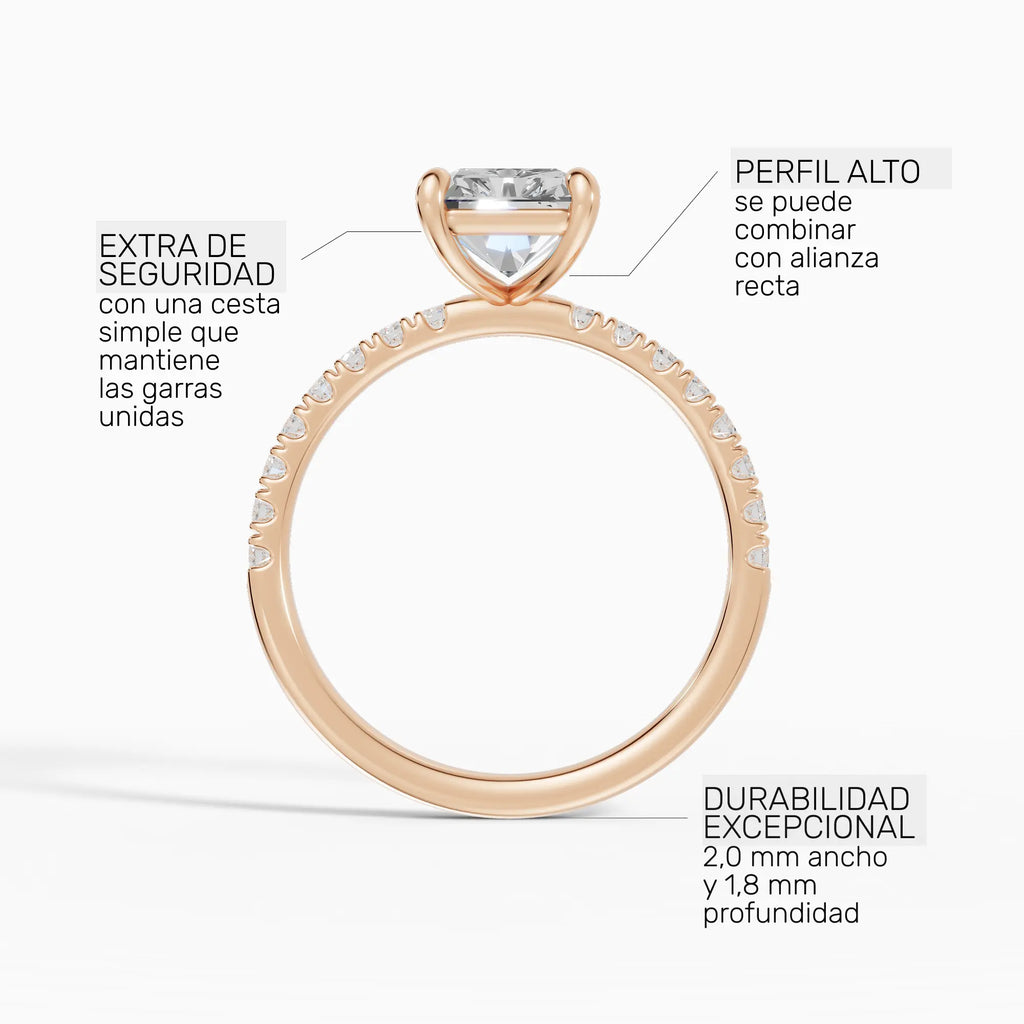 AURORA | Anillo solitario corte radiante medio pavé