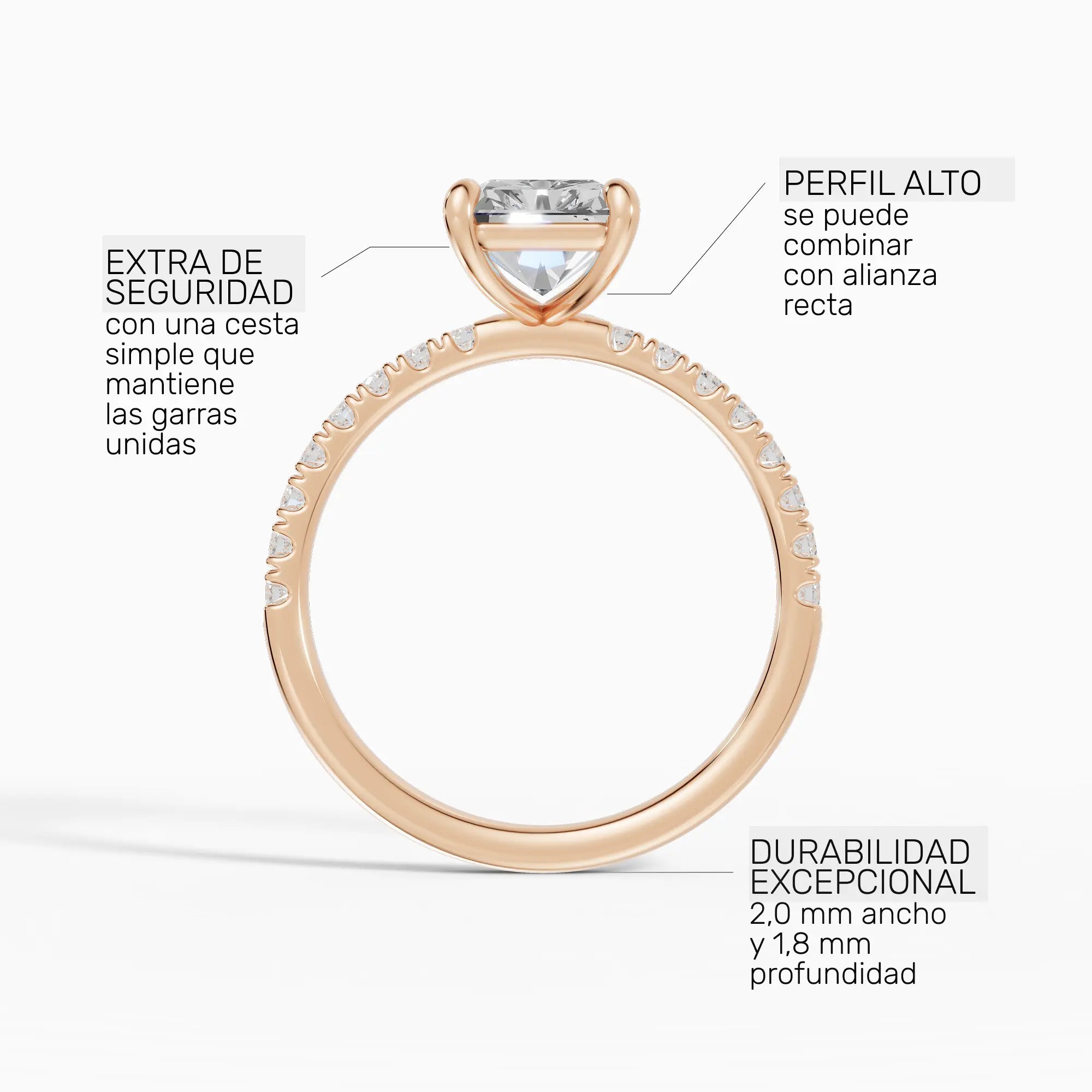 AURORA | Anillo solitario corte radiante medio pavé