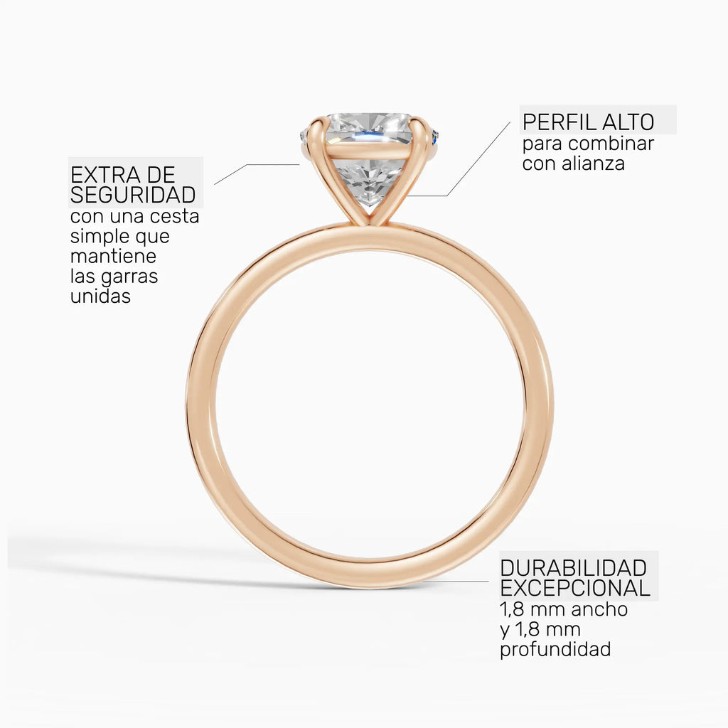 Anillo de compromiso GAIA cojín solitario en oro rosa 14k - perspectiva