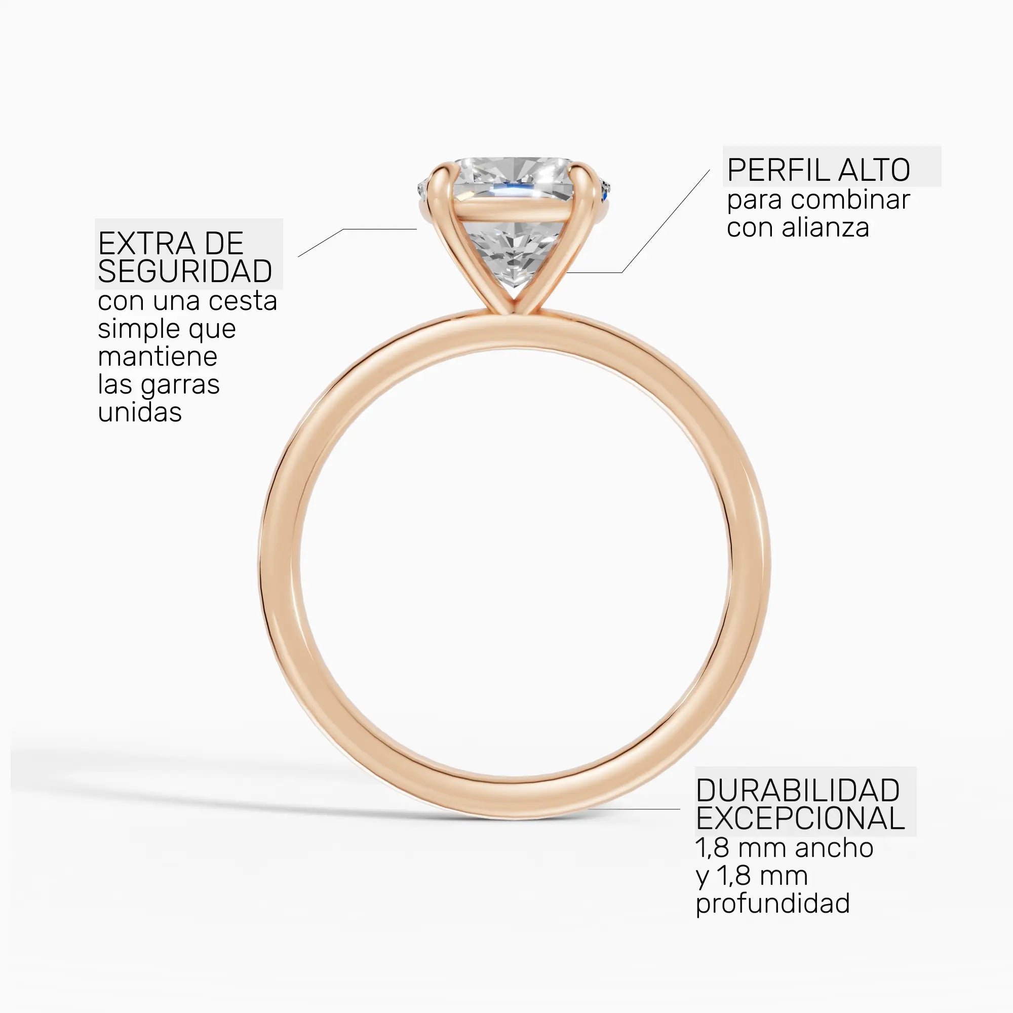 Anillo de compromiso GAIA cojín solitario en oro rosa 14k - perspectiva