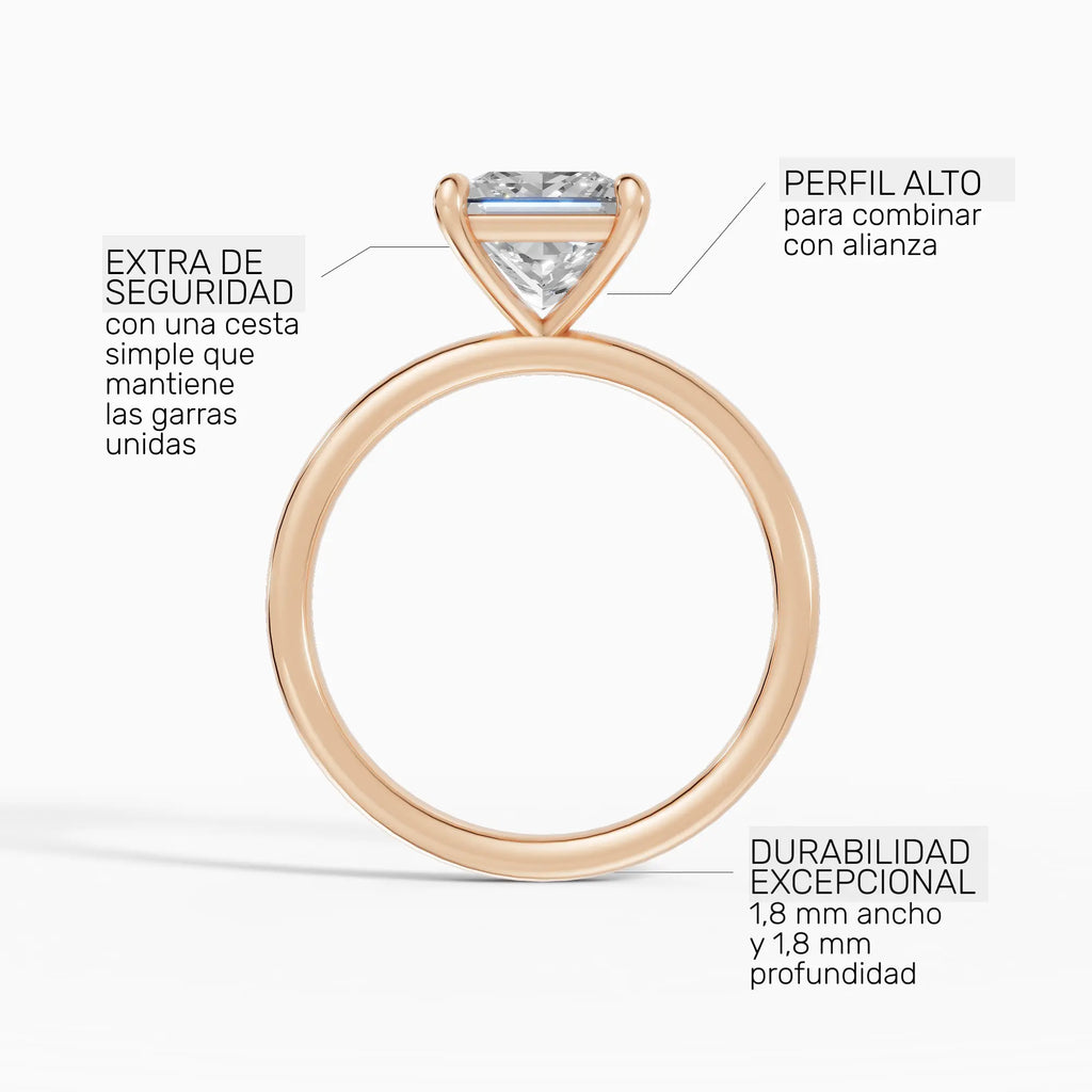 Anillo de compromiso GAIA princesa solitario en oro rosa 14k - perspectiva